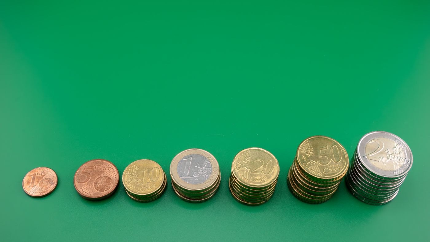 Stacks of euro coins increasing in height