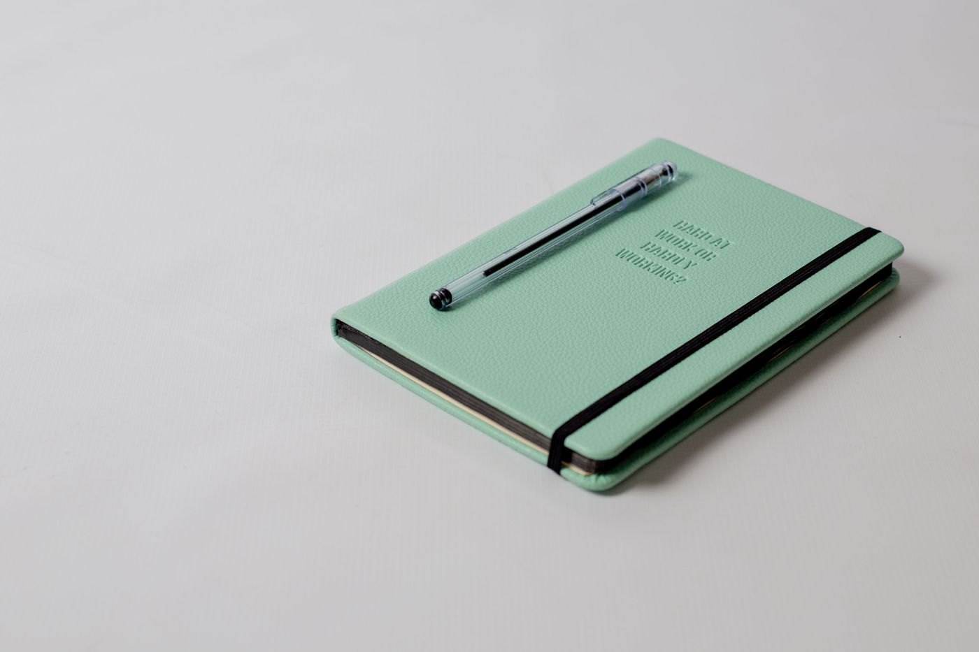 A notebook and pen for recording a revised goal