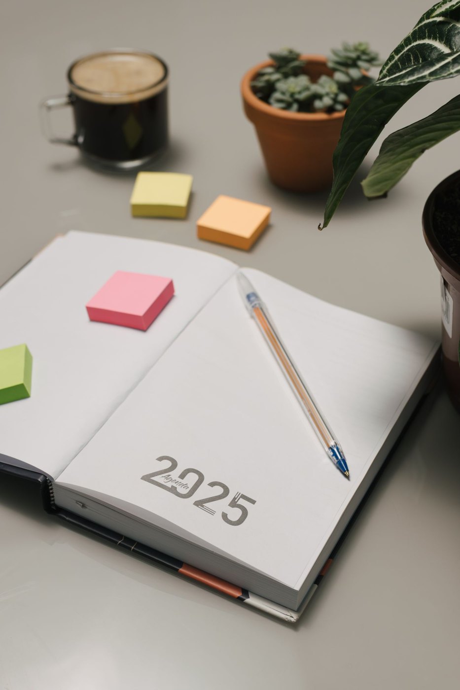 An open annual planner on a desk