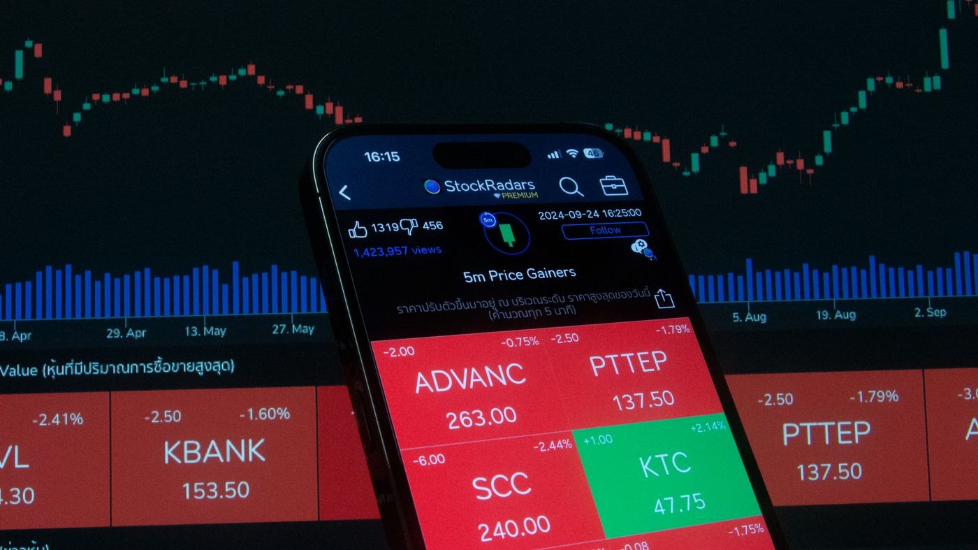 A mobile screen displaying financial market figures