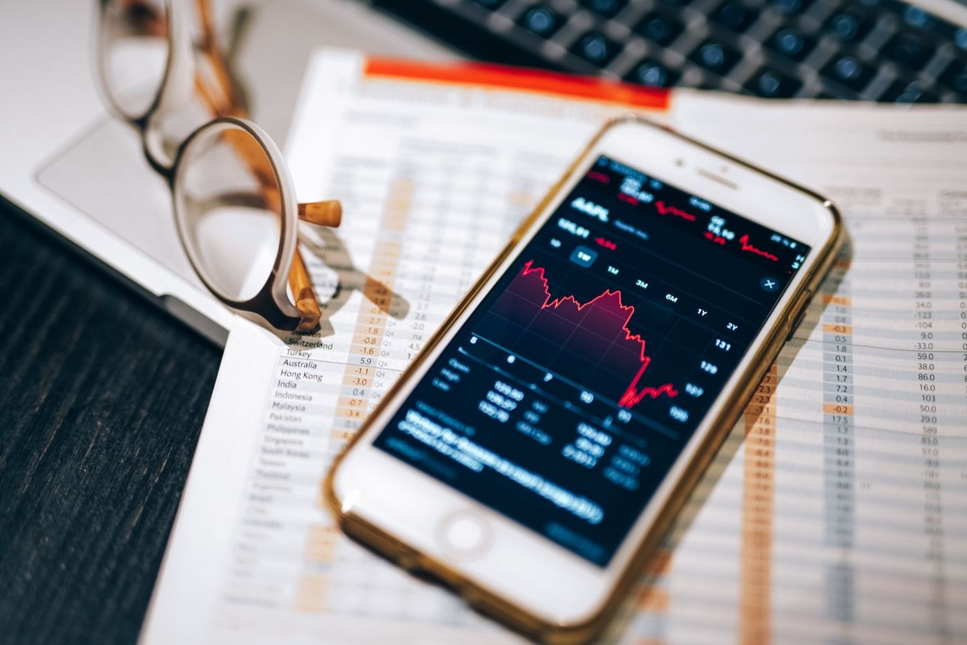 Financial figures being checked on a mobile phone